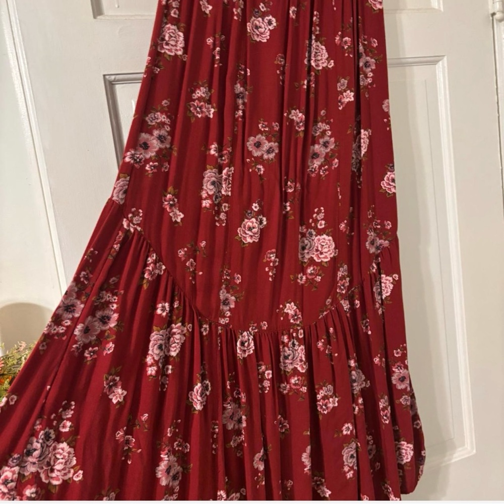 American Eagle Outfitters Red Floral Maxi Skirt